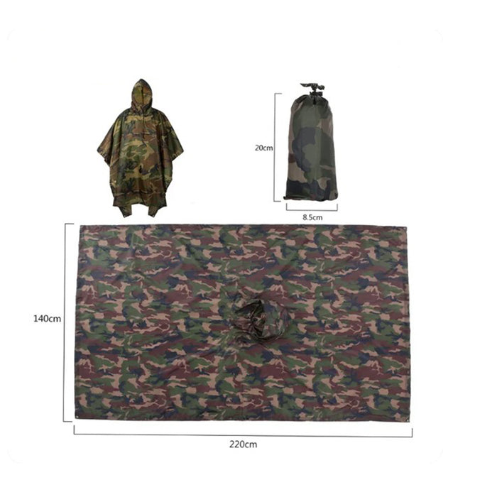 Waterproof Camouflage Tactical Poncho for Backpacking Hiking Hunting Rain Cover